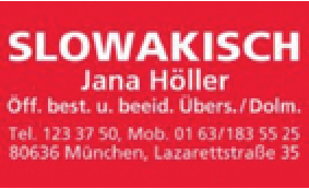 Mgr. Jana Höller - Übersetzerin und Dolmetscherin (D-SK) in München - Logo