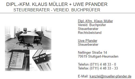 Müller Klaus Dipl.-Kfm. + Pfander Uwe in Stuttgart - Logo